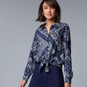 Simply Vera Vera Wang Blue Paisley Button Down Shirt